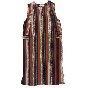 Tory Burch Julia Dress 8 Green Oceano Eden Striped Silk Sheath EUC *Missing Belt